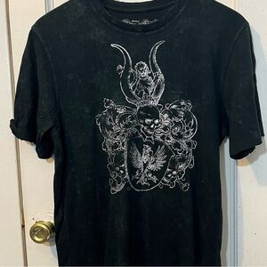 Men’s Small Black & Silver Tshirt by Utility Preloved Fashion All Cotton w Skull